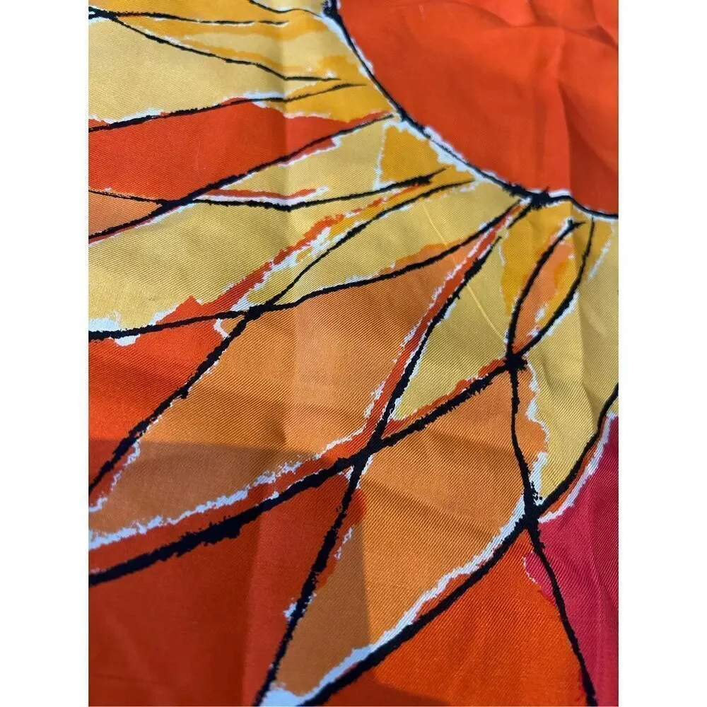 Vintage Vera Neumann Hand Rolled Silk Scarf orange Sun Sunflower Pattern